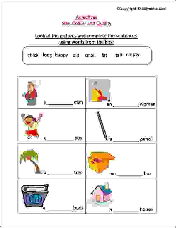 Adjectives Worksheet 1 EStudyNotes