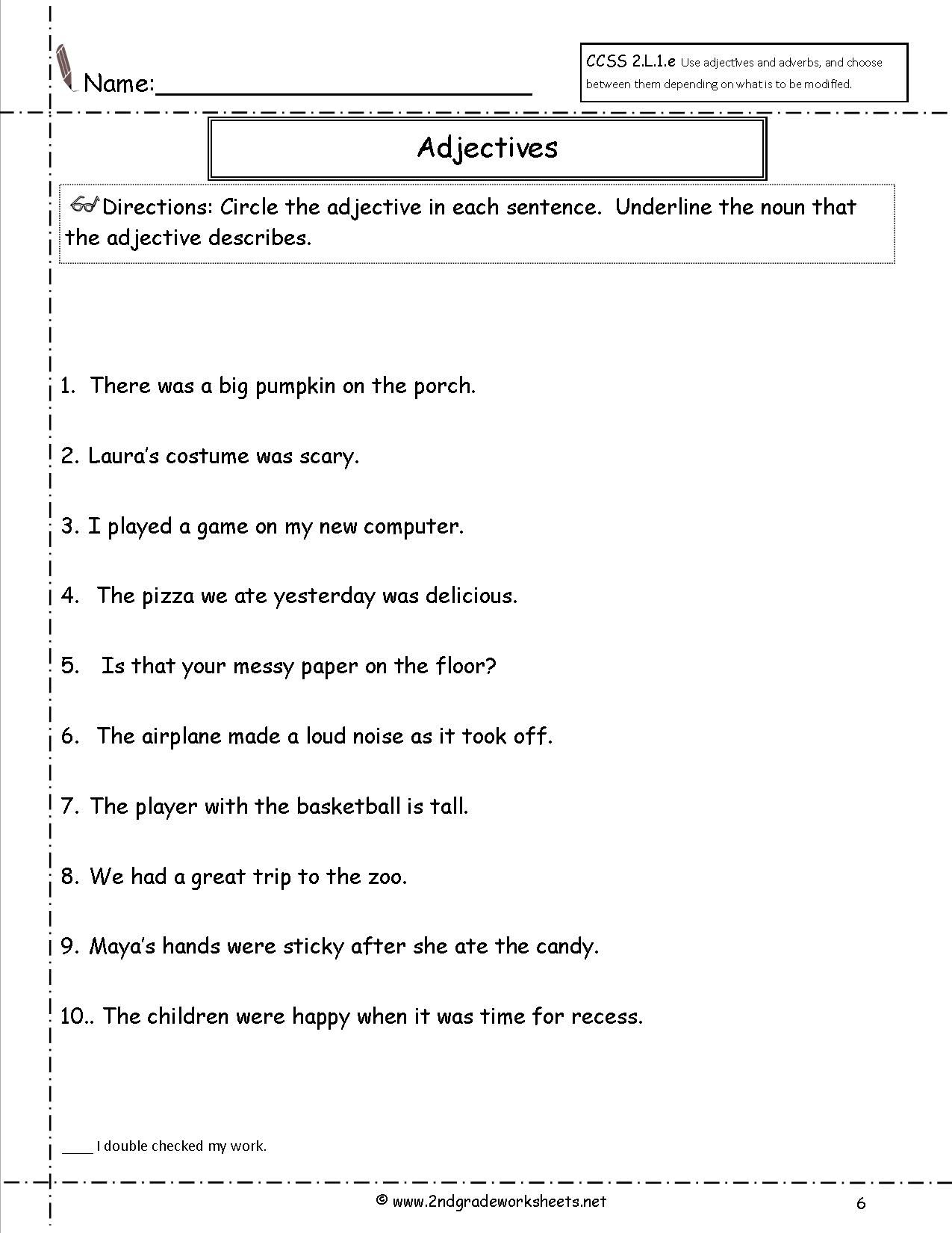 Adjective Worksheets For Grade 6 Nouns And Verbs Worksheets 6th Grade