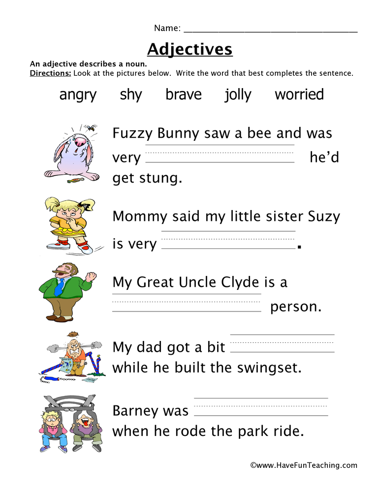 Adjectives Worksheets Image For Grade 5