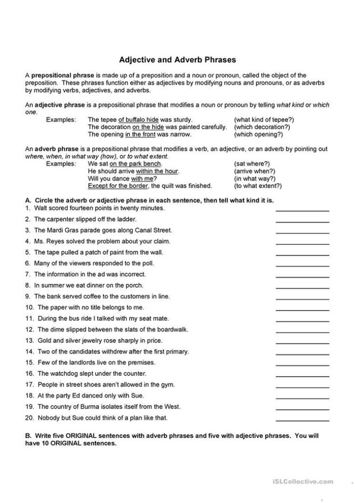 Adverb Or Preposition Worksheet