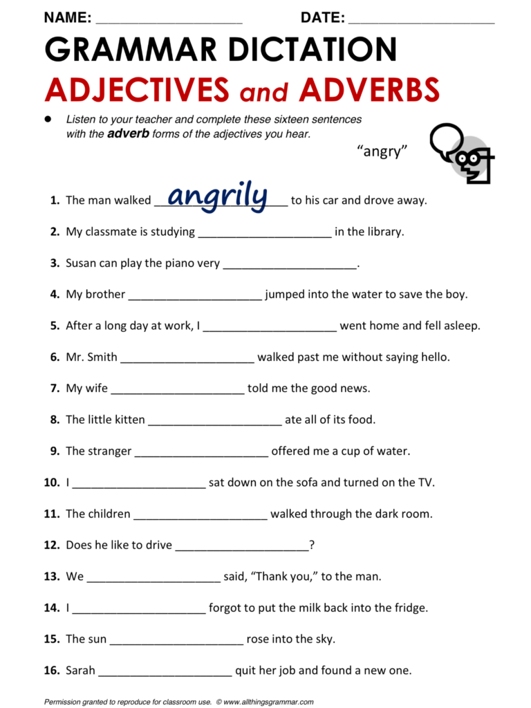 Adverb Worksheet For Class 3 With Answers Worksheets
