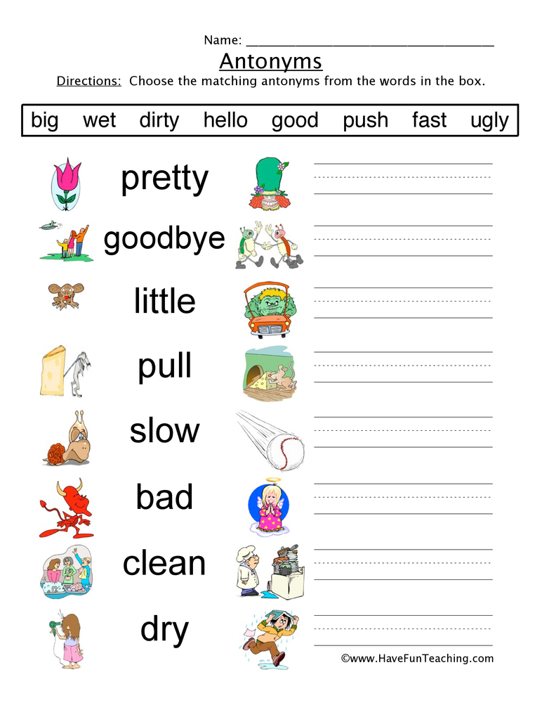 Antonyms Worksheets Have Fun Teaching
