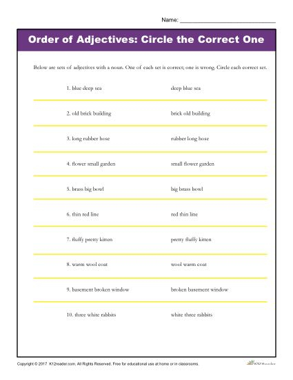Arranging The Adjectives Worksheets 3rd Grade