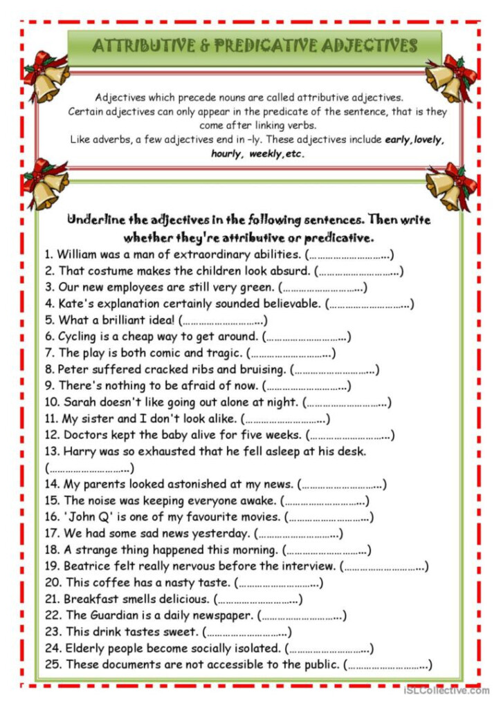 Attributive And Predicativ English ESL Worksheets Pdf Doc