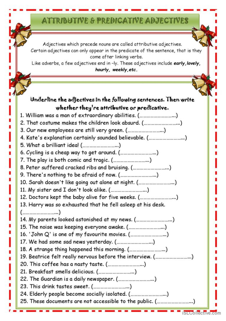 Attributive And Predicativ English ESL Worksheets Pdf Doc