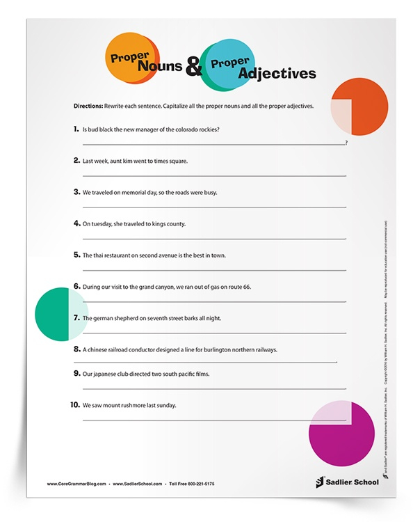 Capitalizing Proper Nouns And Proper Adjectives Activity 3 5 Sadlier