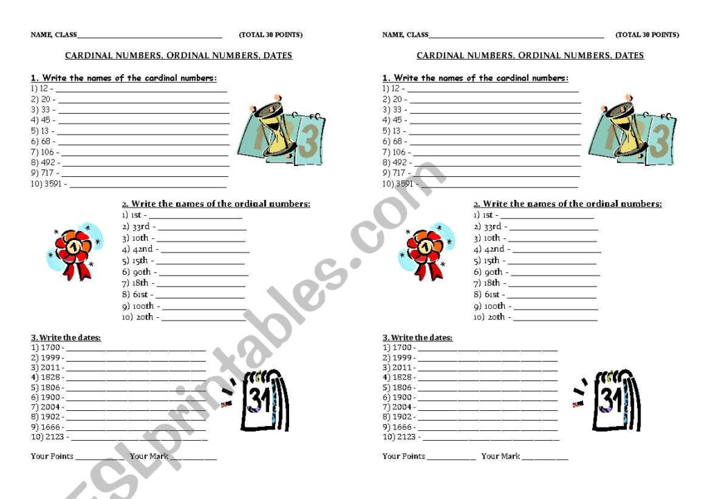 Cardinal And Ordinal Adjectives Worksheets For Grade 2 Pdf Download 