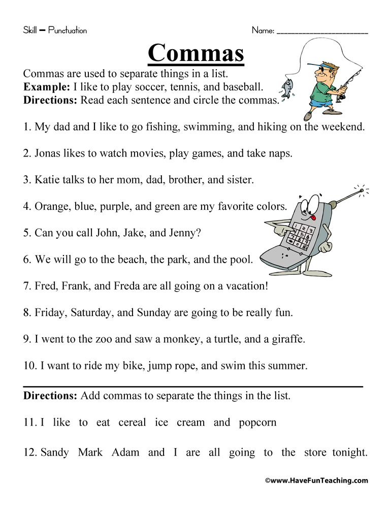 Commas In A List Worksheet By Teach Simple