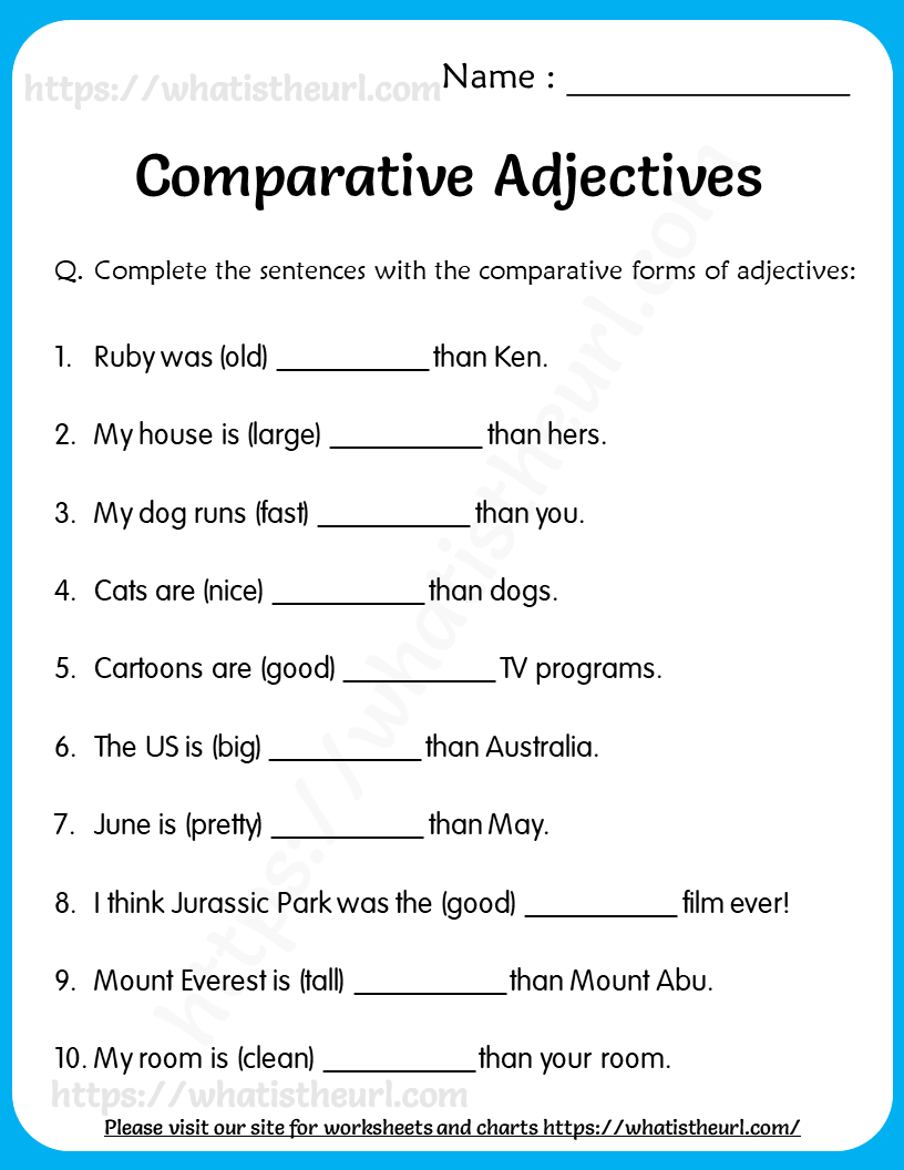 Comparative Adjectives Worksheets For Grade 5 Adjectives For Kids