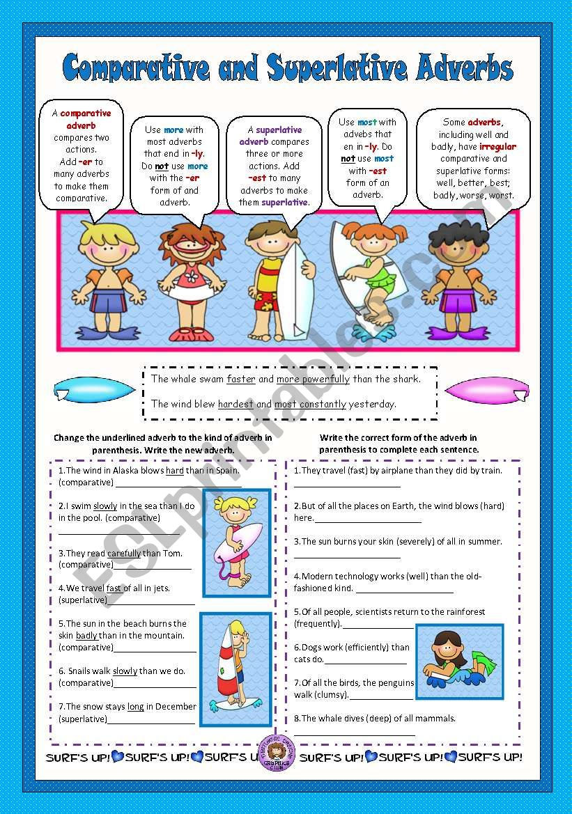 Comparative And Superlative Adverbs Worksheets