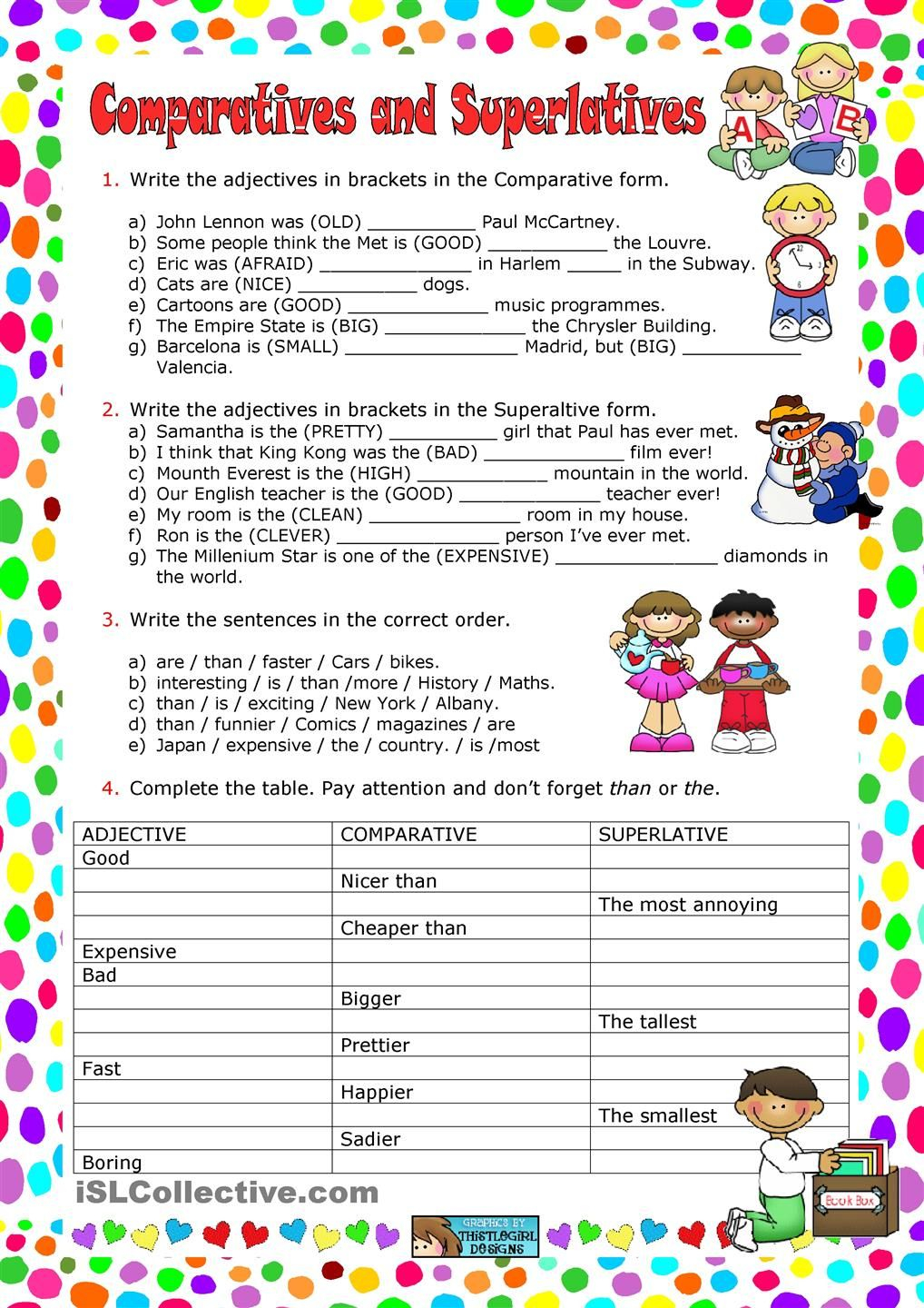 Comparatives And Superlatives Teaching English Grammar Worksheets
