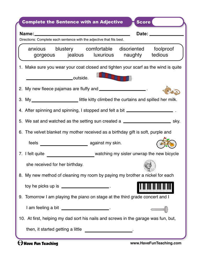 Complete The Sentence With An Adjective Worksheet Have Fun Teaching