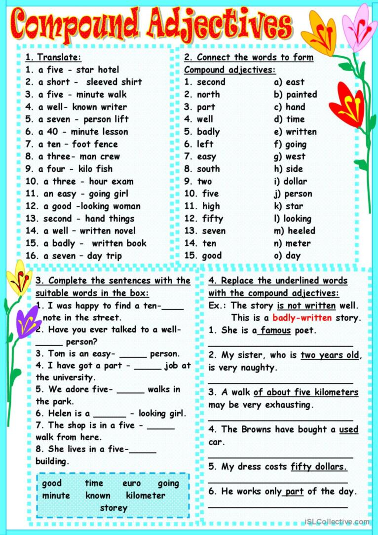 Compound Adjectives English ESL Worksheets Pdf Doc