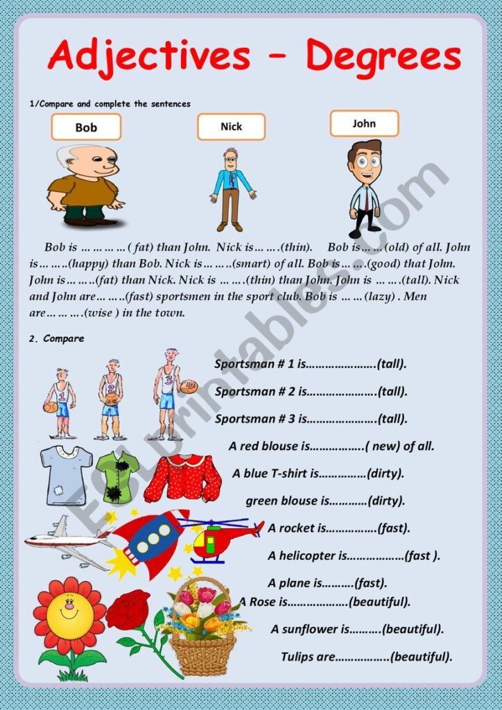 Degrees Of Comparison Of Adjectives Exercises Worksheets Free 
