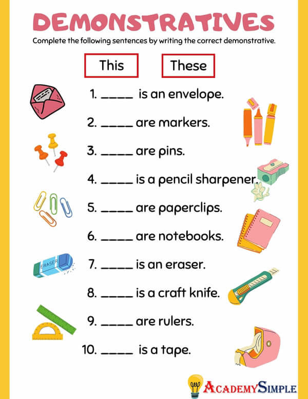 Demonstrative Adjectives And Pronouns Demonstratives Worksheets