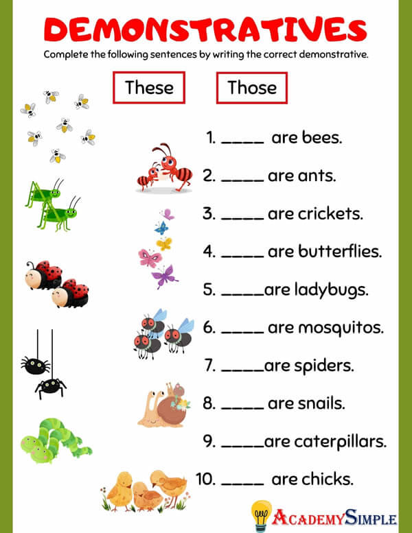 Demonstrative Adjectives And Pronouns Demonstratives Worksheets 4 