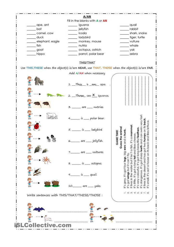 Demonstrative Adjectives Spanish Worksheet