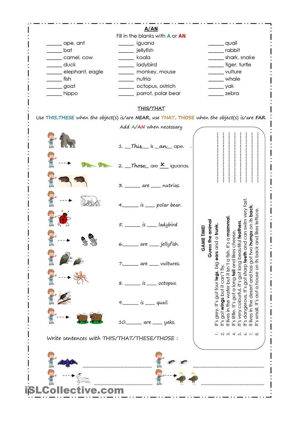 Demonstrative Adjectives Spanish Worksheet