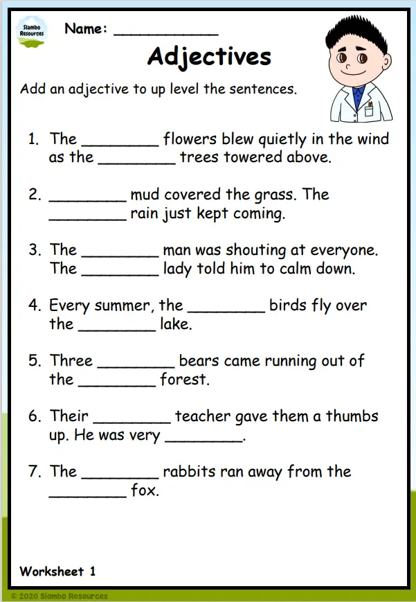 Descriptive Adjectives Worksheet 4th Grade Worksheets For Kindergarten