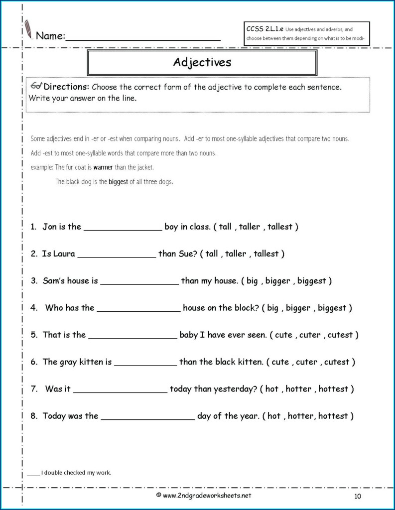 Descriptive And Limiting Adjectives Worksheet Pdf Grade 2 Worksheet 