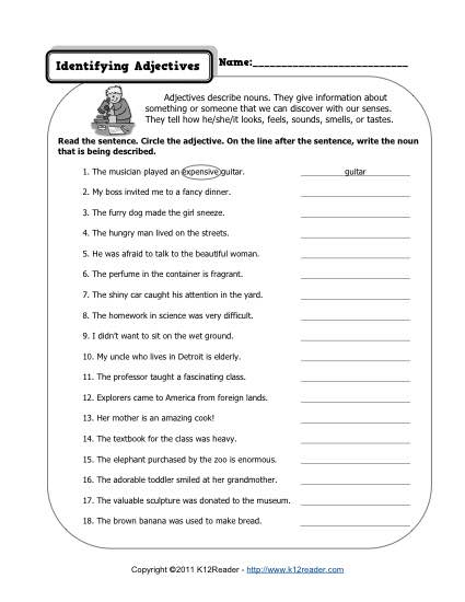 Difficult Adjective Worksheets