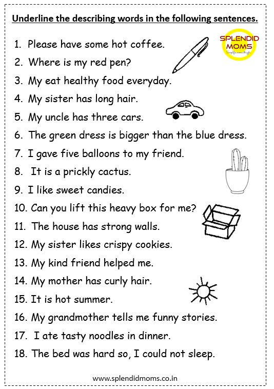 English Class 1 Adjectives Underline The Adjectives In The Sentences 