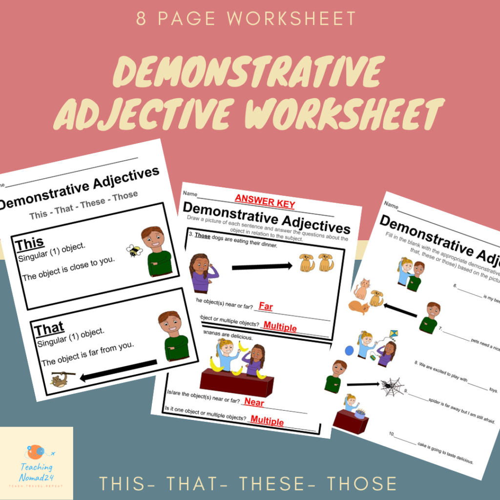 English Demonstrative Adjectives Worksheet Adjective Worksheet 