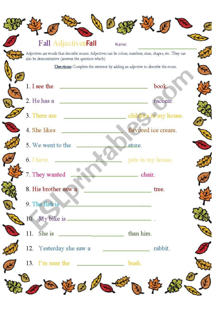 Fall Adjectives Worksheet