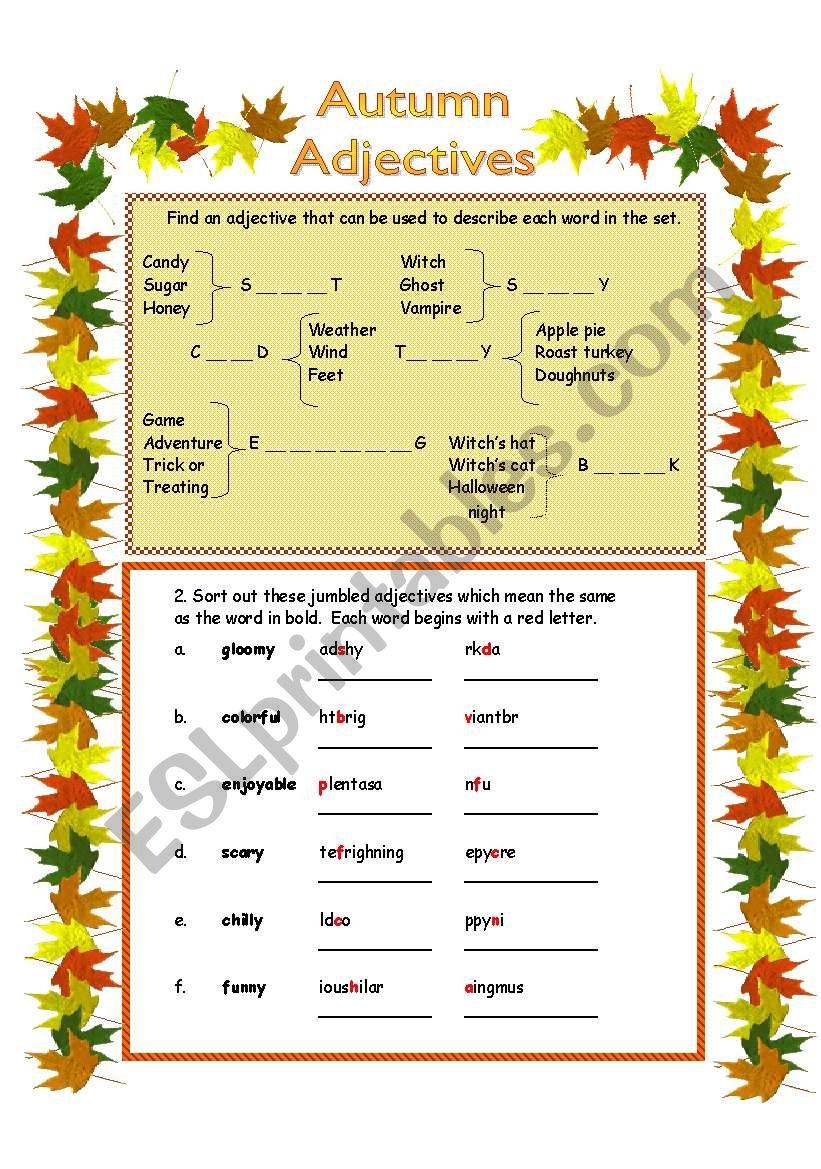Fall Adjectives Worksheet