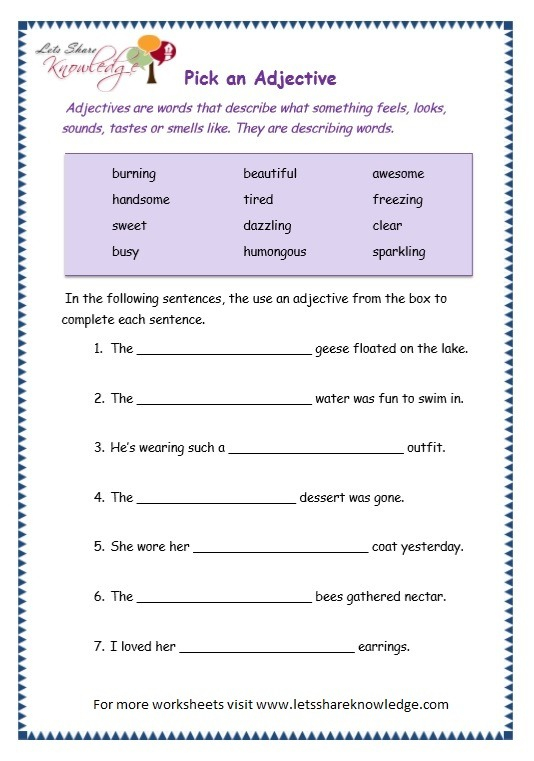 Grade 3 Grammar Topic 4 Adjectives Worksheets Worksheets Samples