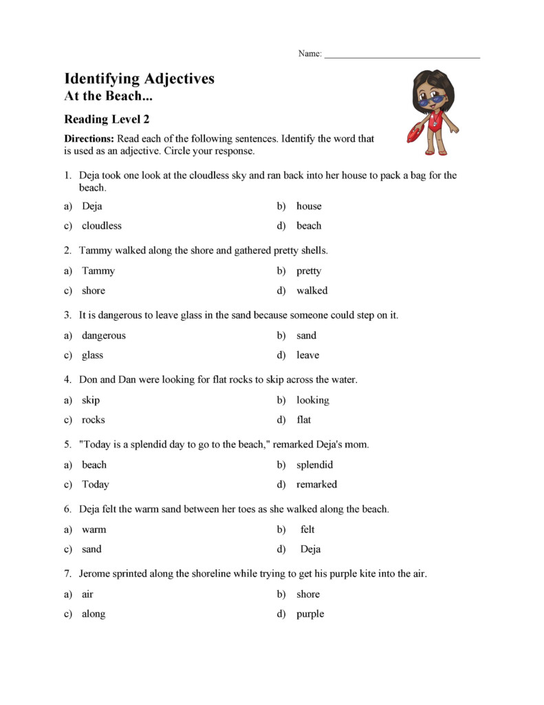 Identifying Adjectives Test 1 Reading Level 2 Preview