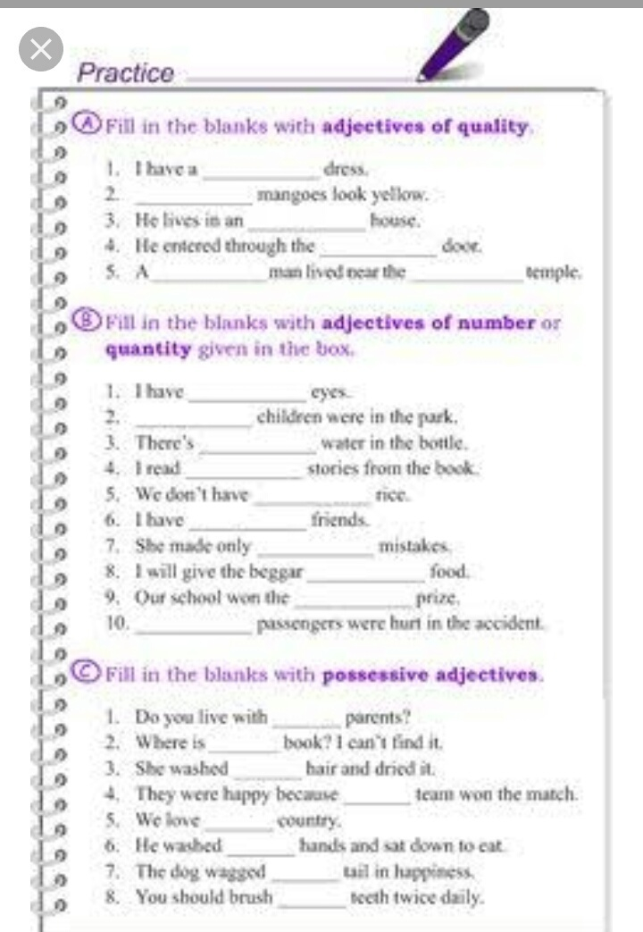 Kinds Of Adjectives Worksheets For Grade 4 Brainly in