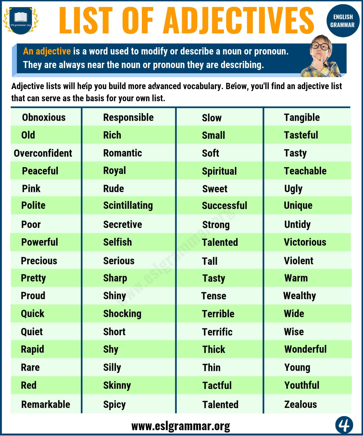 List Of Adjectives 534 Useful Adjectives Examples From A To Z With