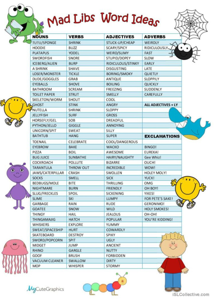Mad Libs Word Suggestions Mad Libs English ESL Worksheets Pdf Doc