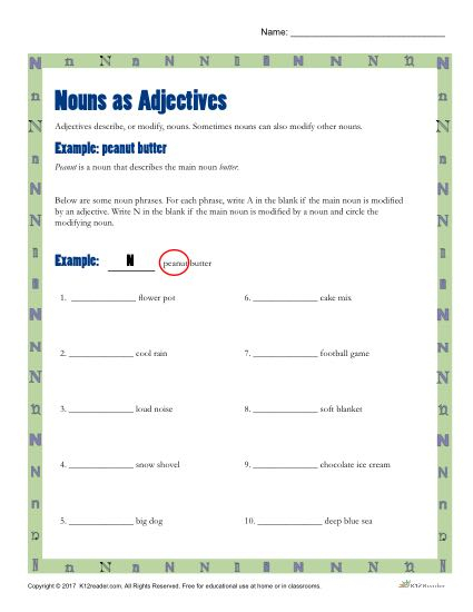 Nouns And Adjectives Worksheets 3rd Grade