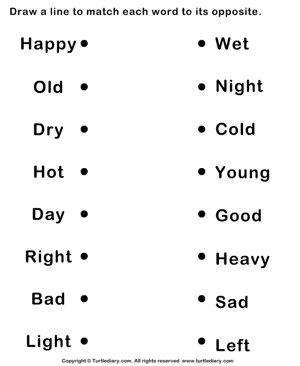 Opposite Adjectives Find And Match Turtle Diary Worksheet