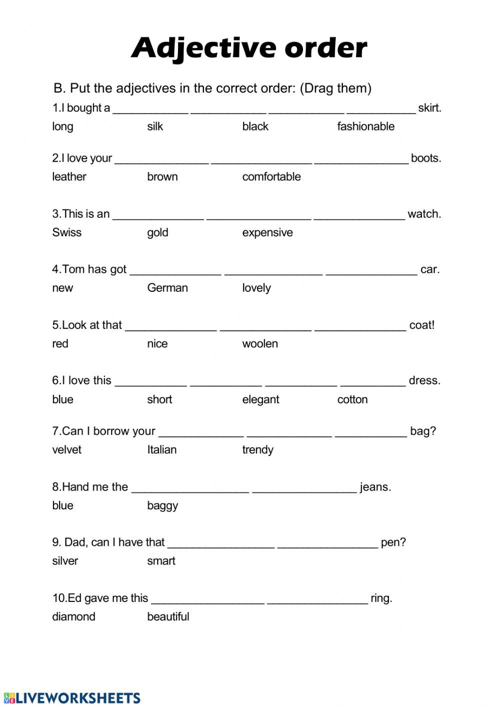 Order Of Adjectives Interactive And Downloadable Worksheet You Can Do