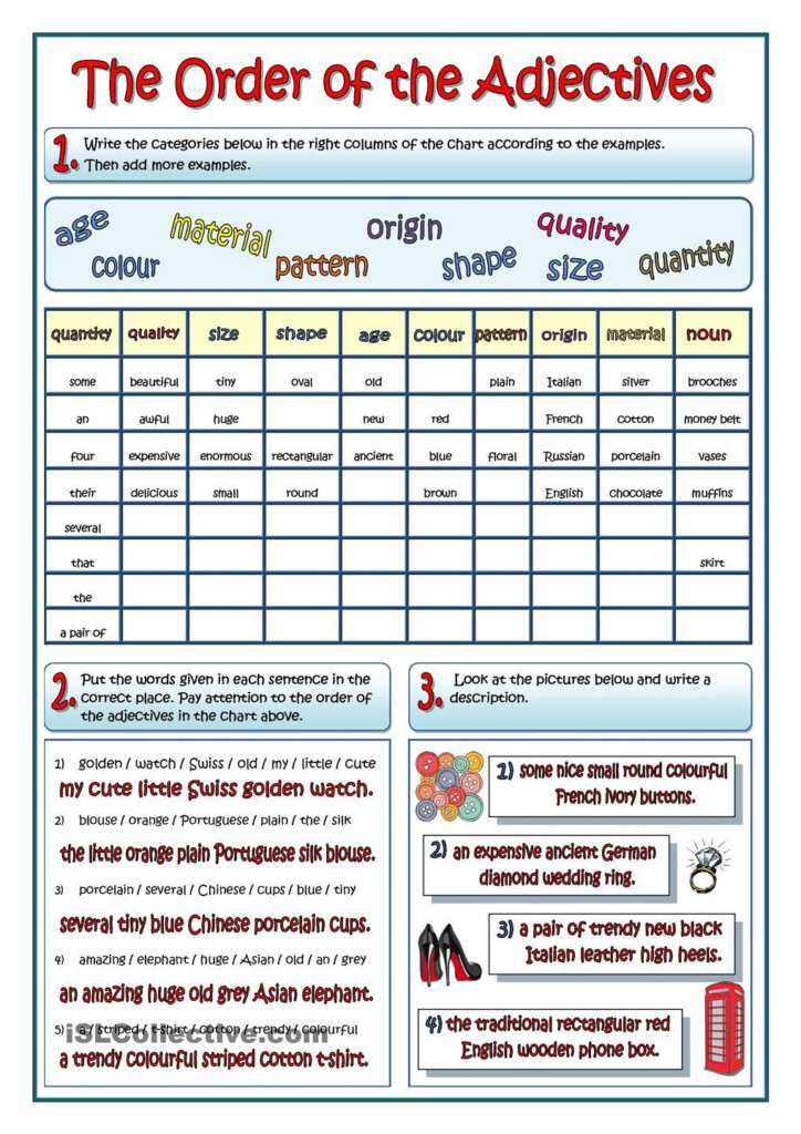 Adjectives Order Worksheet Adjectiveworksheets Net