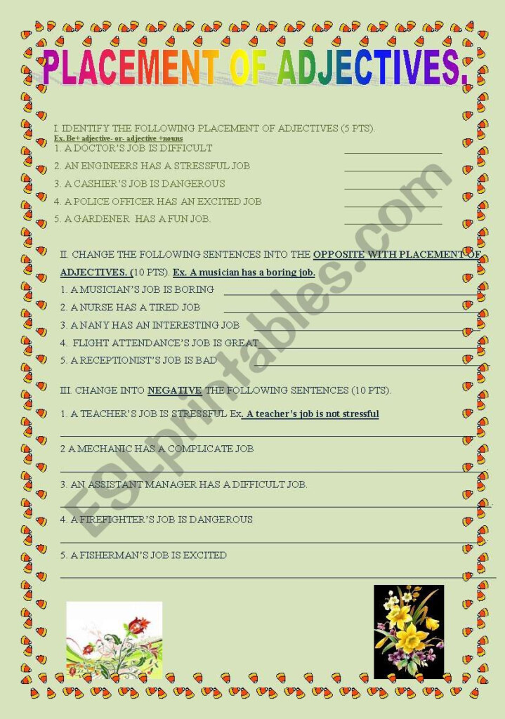Placement Of Adjectives ESL Worksheet By Mily