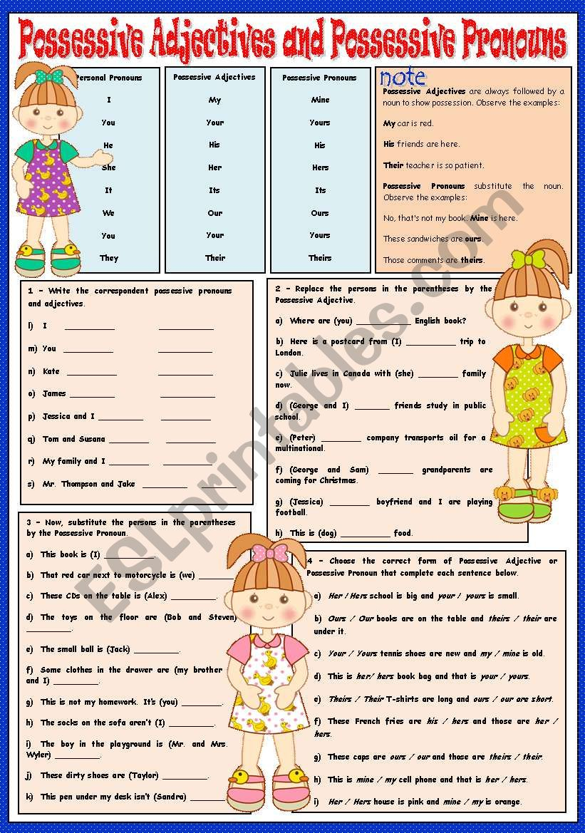 POSSESSIVE ADJECTIVES AND POSSESSIVE PRONOUNS GREYSCALE INCLUDED