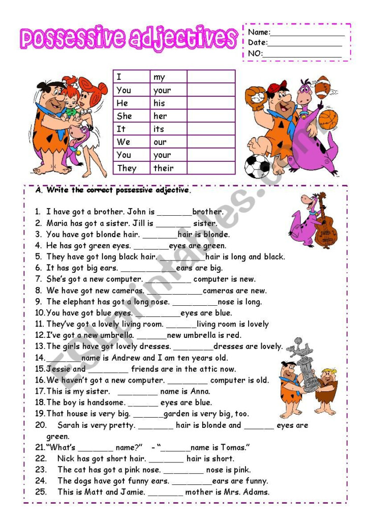 Possessive Adjectives ESL Worksheet By Vickyvar