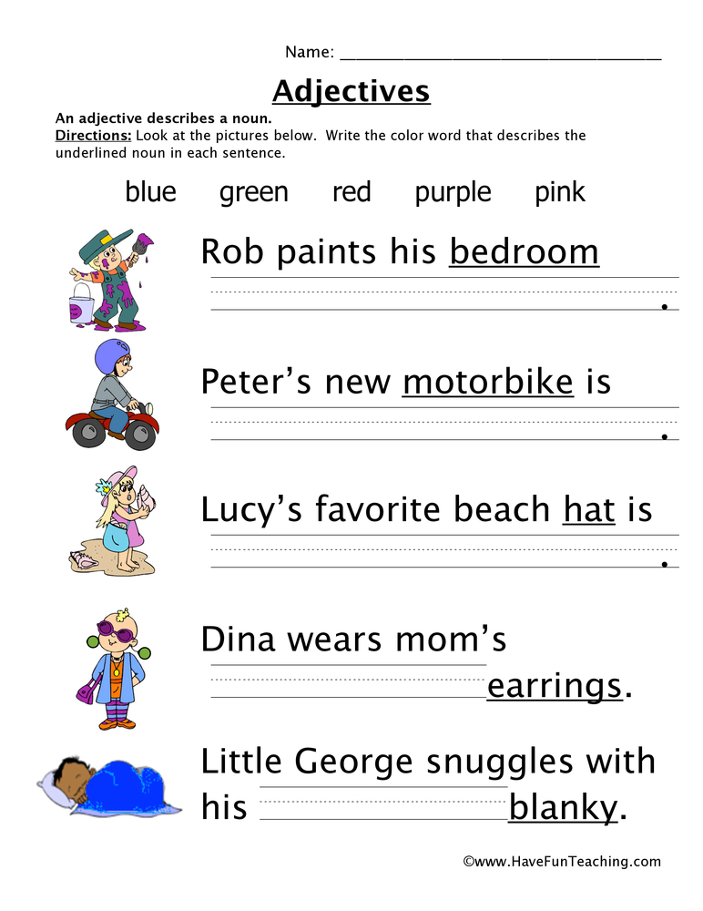Resource Second Grade Adjectives Colors Worksheet