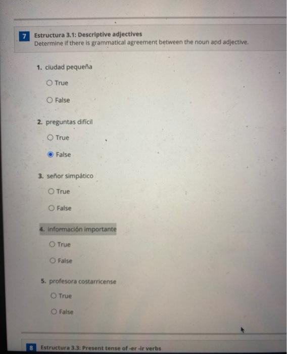  Solved Estructura 3 1 Descriptive Adjectives Determine If There Is 