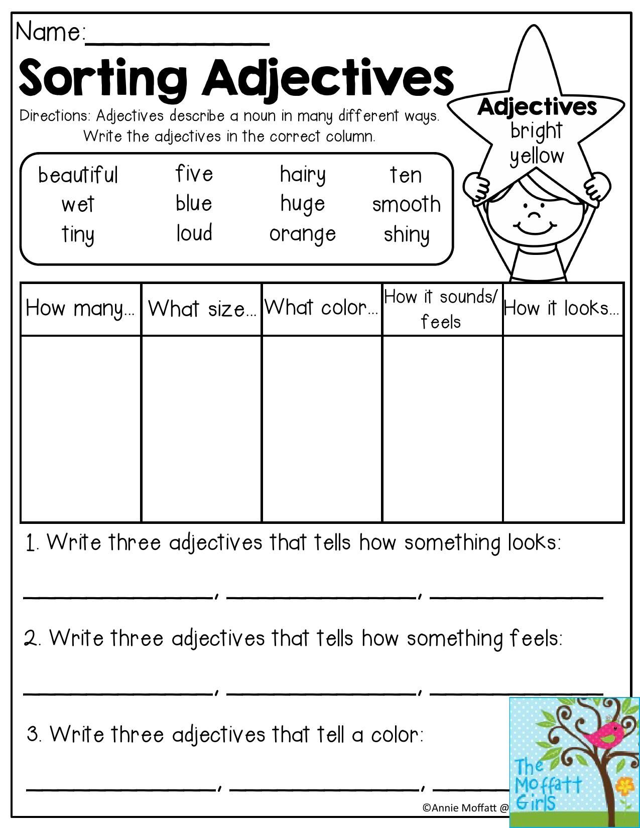Sorting Adjectives Adjectives Describe A Noun In Many Different Ways