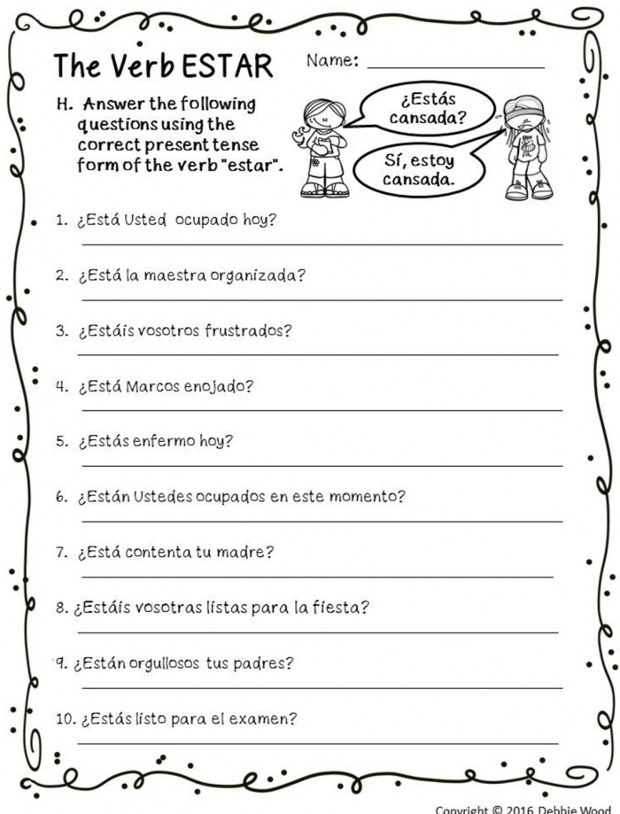 Spanish Verb Estar Worksheets 99Worksheets
