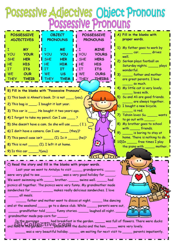 Subject object Pronouns Possessive Adjectives Worksheet Free ESL 