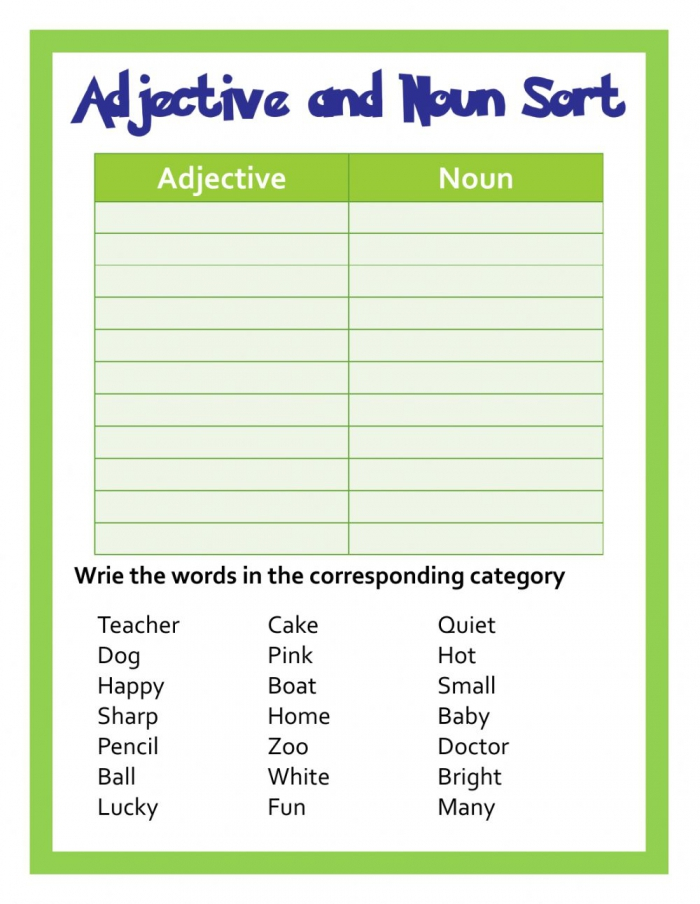 Verb Noun Adjective Pdf Worksheets Free Printable Adjectives Worksheets