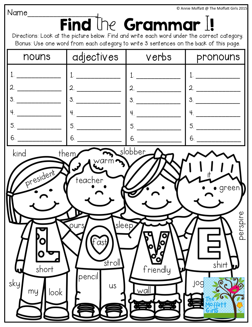 Verbs Nouns Adjectives Worksheet