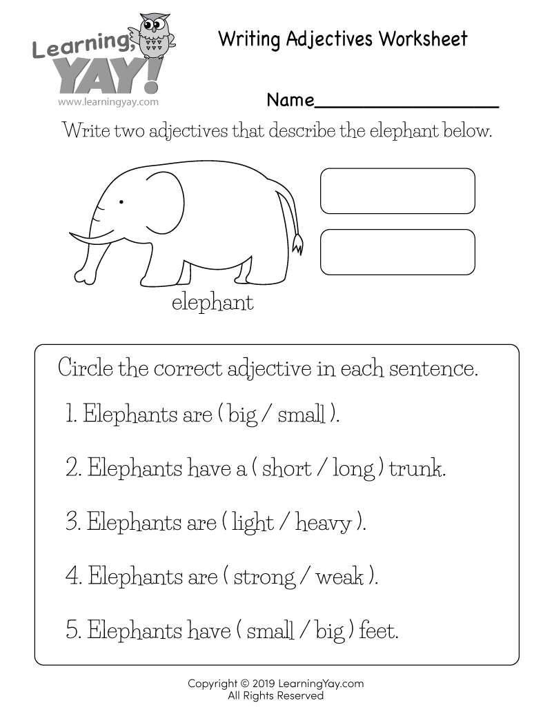 Writing Adjectives Worksheet For 1st Grade Free Printable